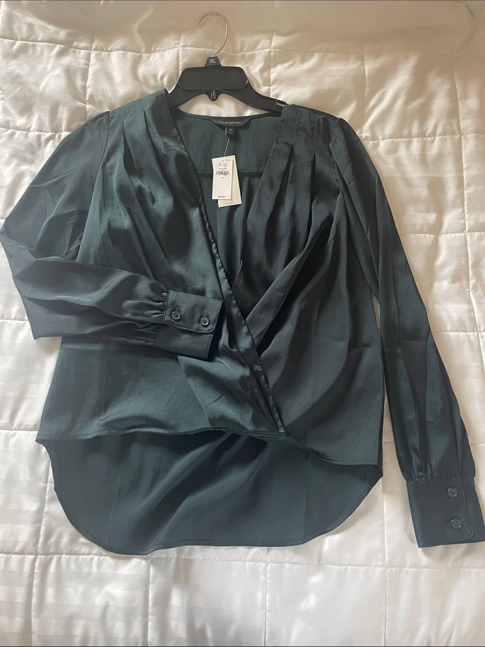 Banana Republic Dark Green Satin Wrap-Style Blouse